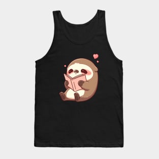 Adorable Kawaii Sloth Reading a Book Tank Top